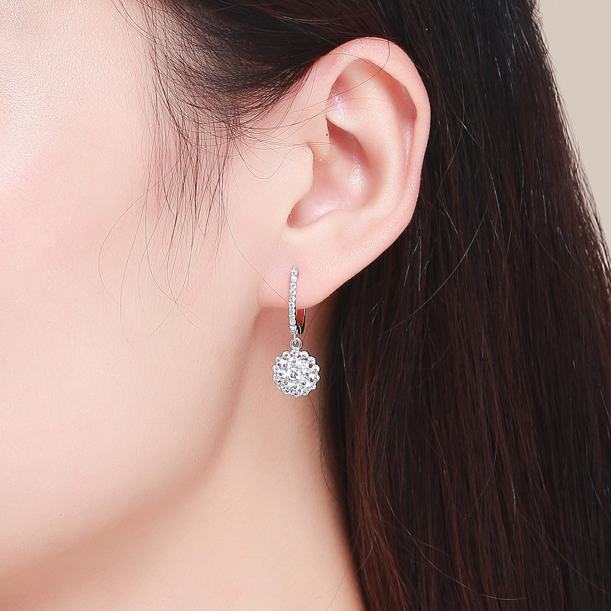 Sterling Silver Platinum Plated Pavé CZ Earrings