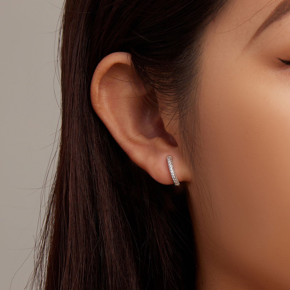 Sterling Silver Pavé CZ Hoop Earrings