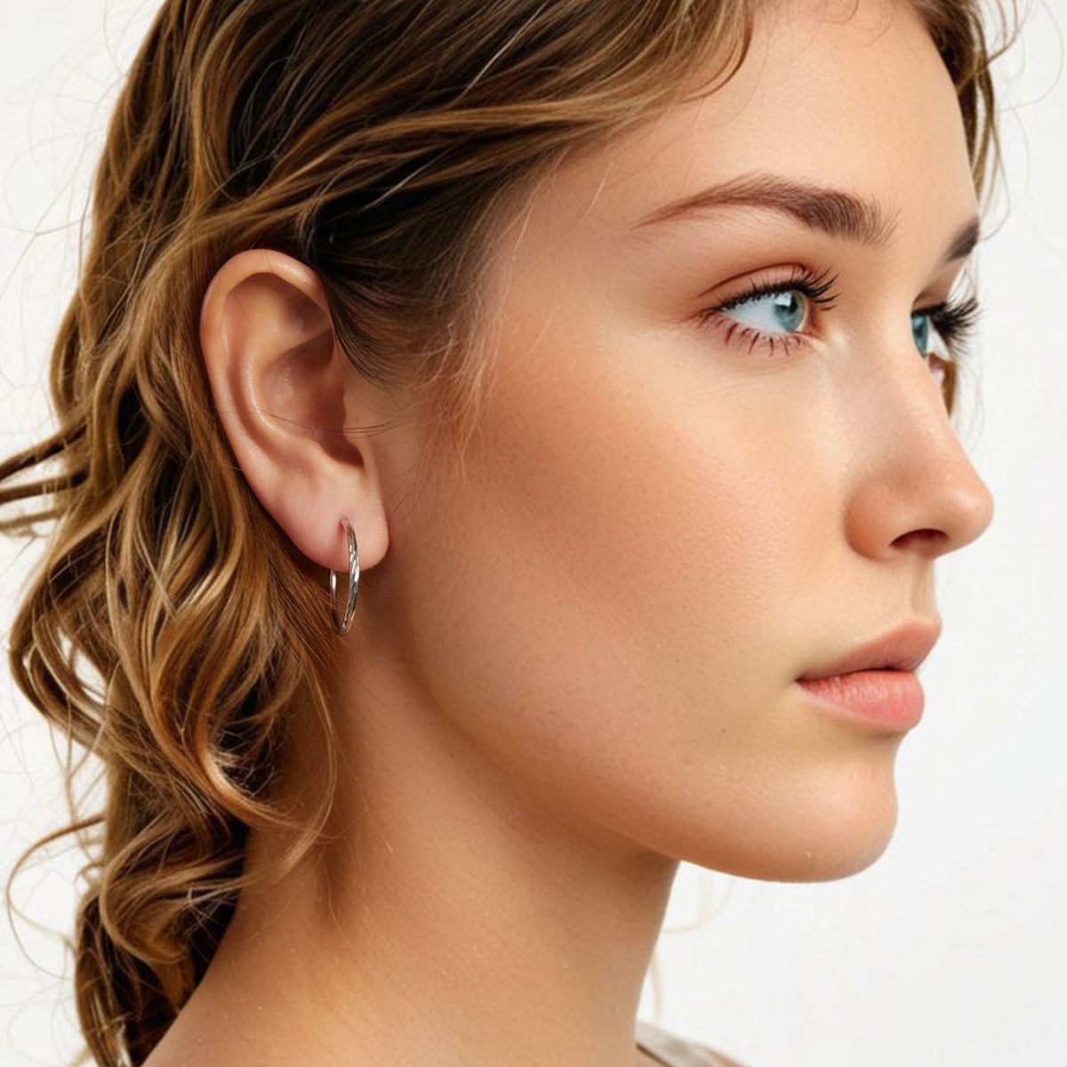 White Gold Plated Sterling Silver Hoop Earrings