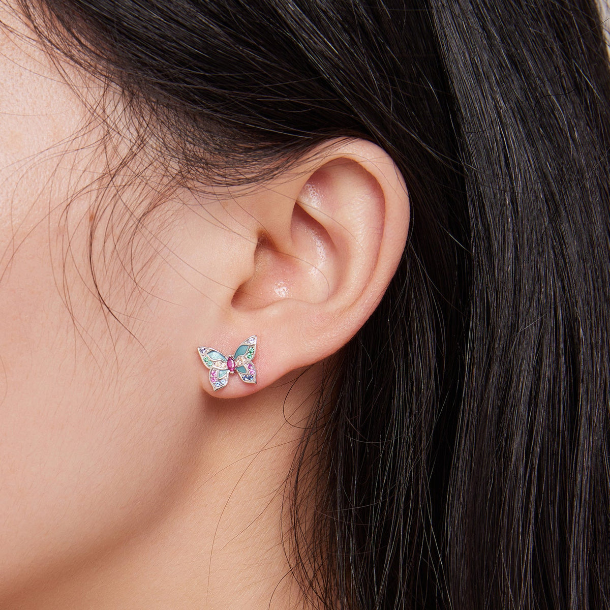 Sterling Silver Enamel and Cubic Zirconia Earrings