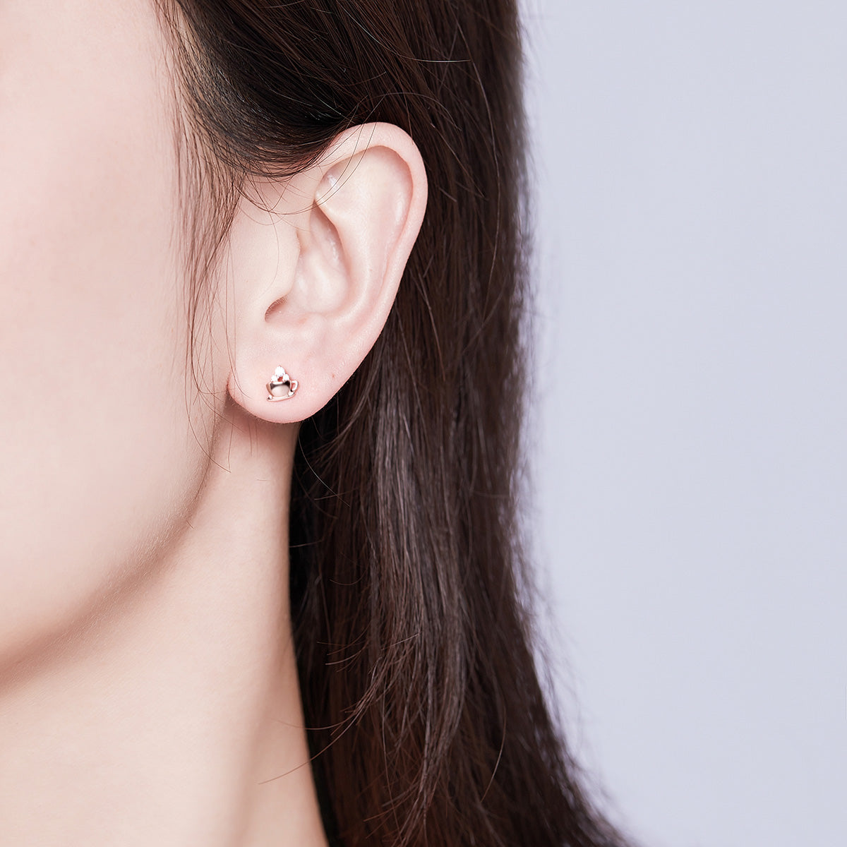Sterling Silver Rose Gold Plated Pavé CZ Stud Earrings