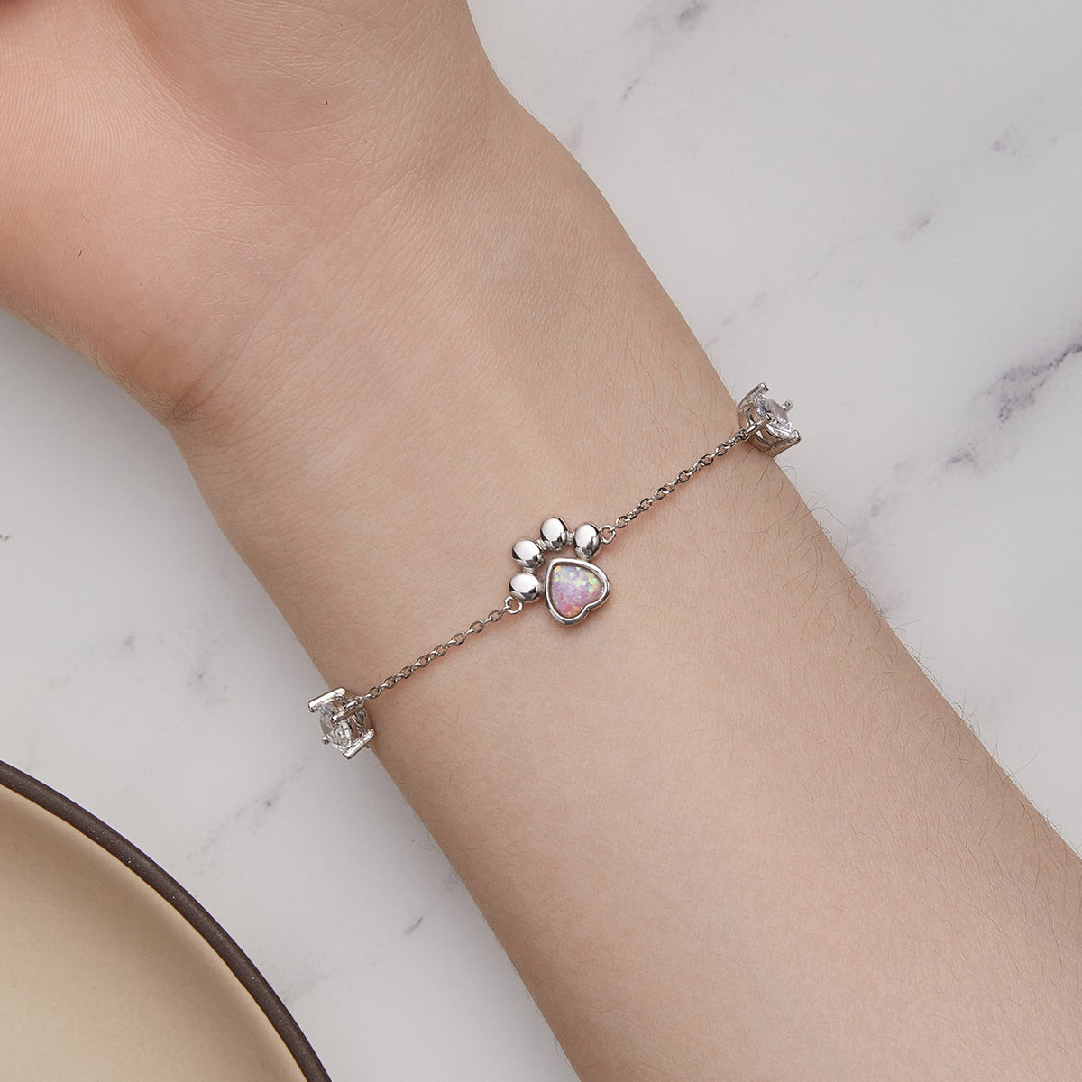 Sterling Silver Opal & Cubic Zirconia Bracelet
