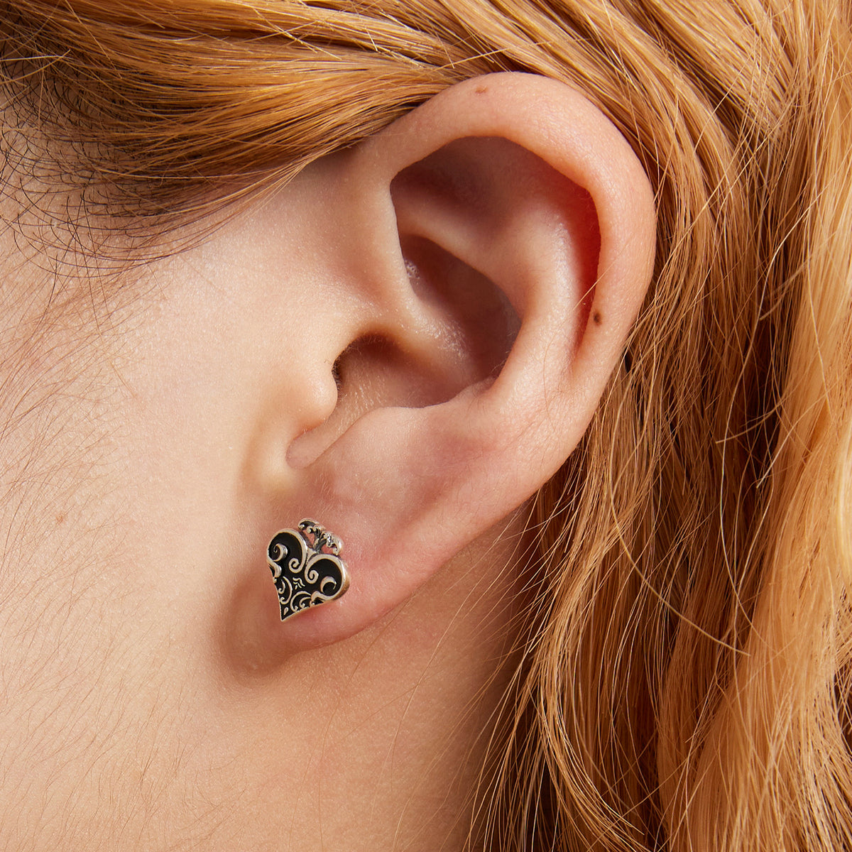 Sterling Silver Oxidized Enamel Spade and Heart Drop Earrings