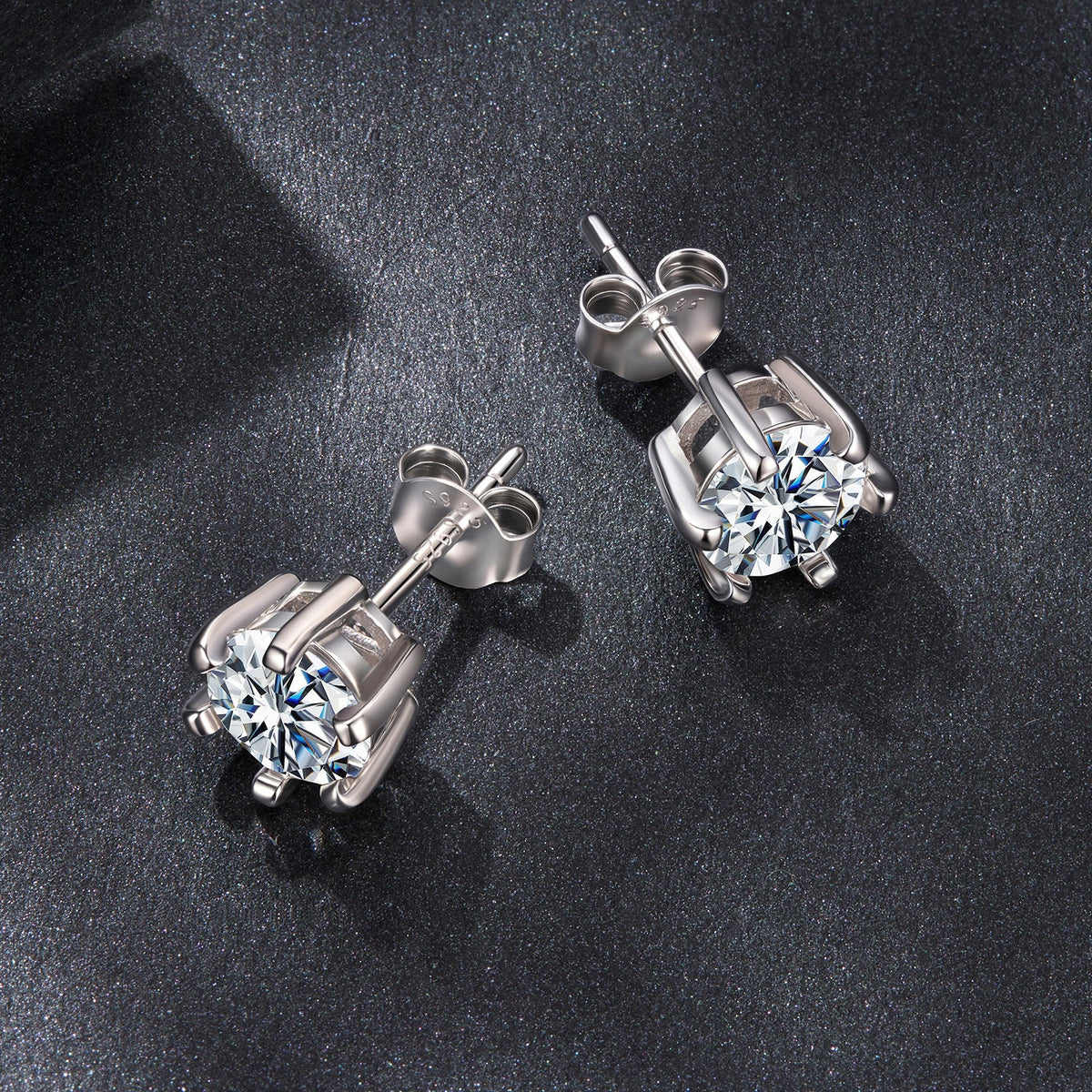 Sterling Silver White Gold Plated Moissanite Stud Earrings