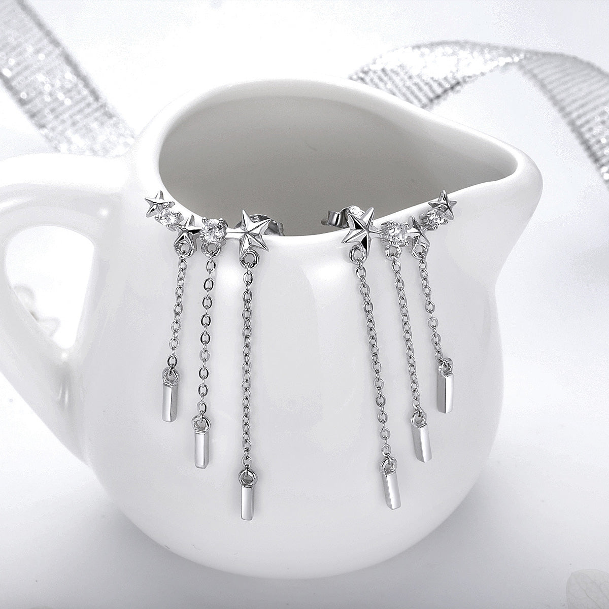 Platinum Plated Pavé CZ Drop Earrings