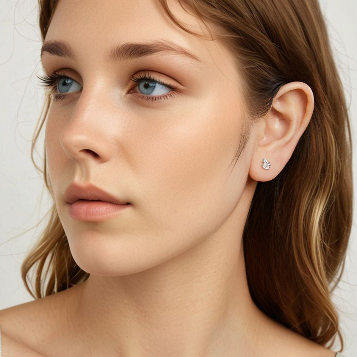 Sterling Silver White Gold Plated Transparent Glass Earrings