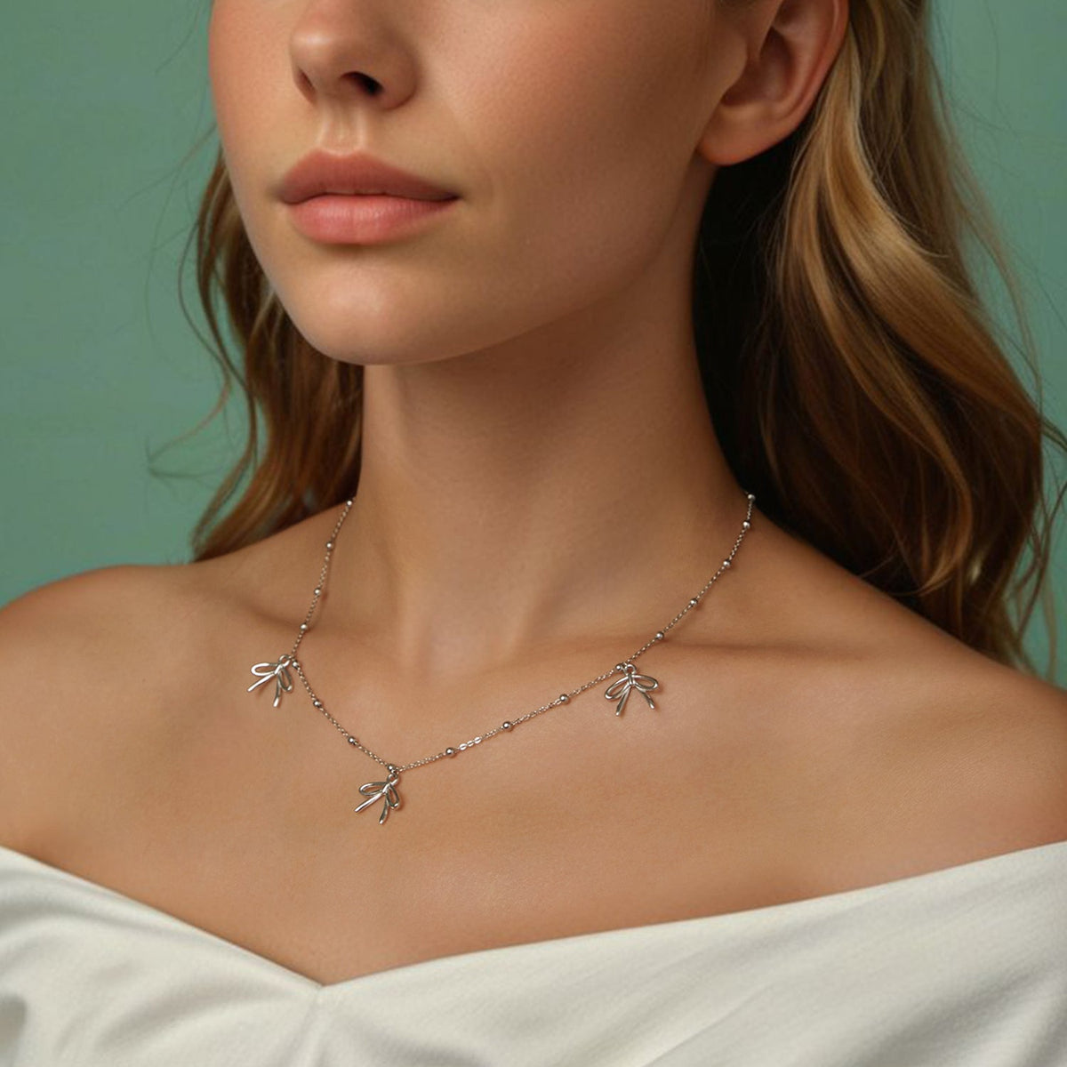 White Gold Plated Sterling Silver Adjustable Necklace
