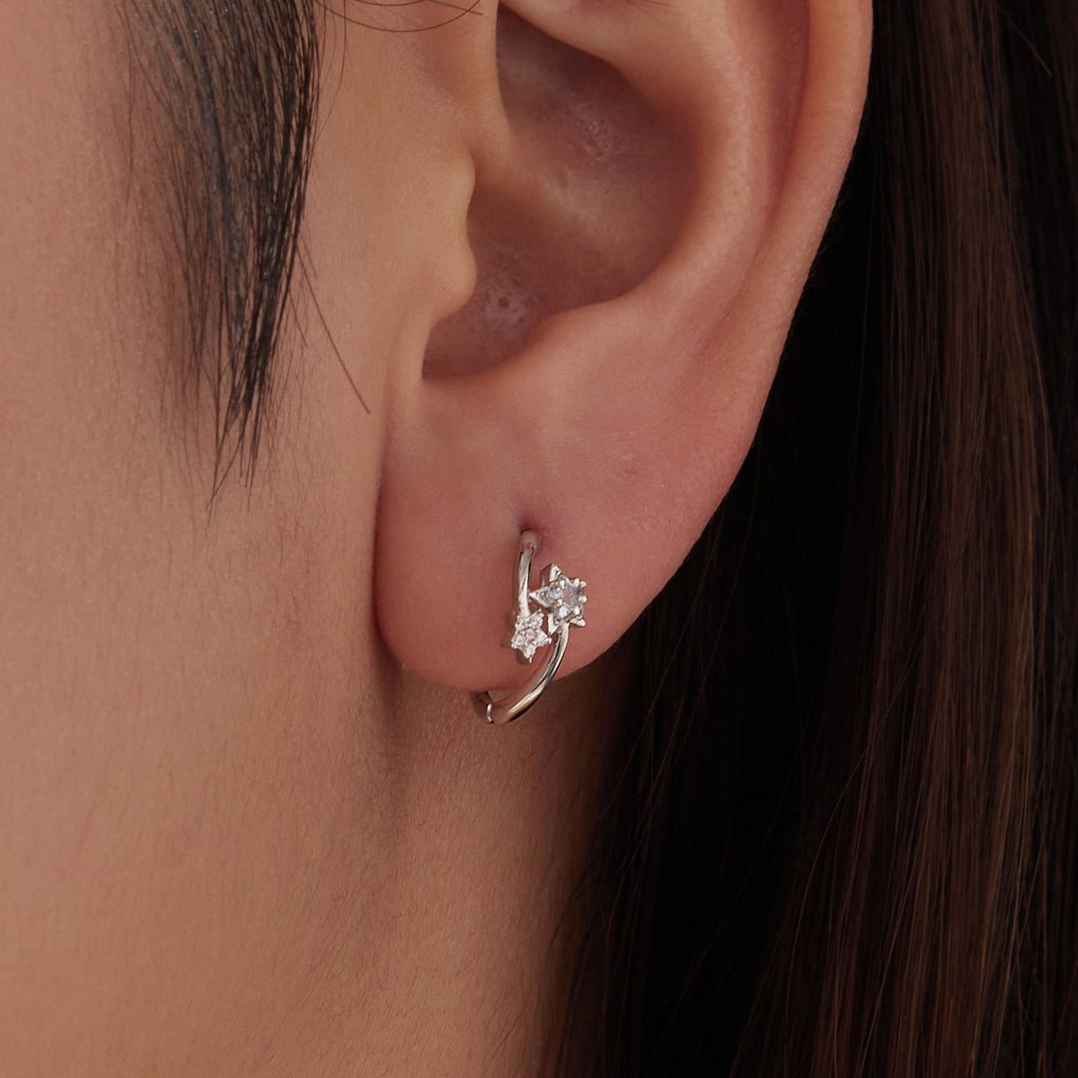 Sterling Silver White Gold Plated Pavé CZ Hoop Earrings
