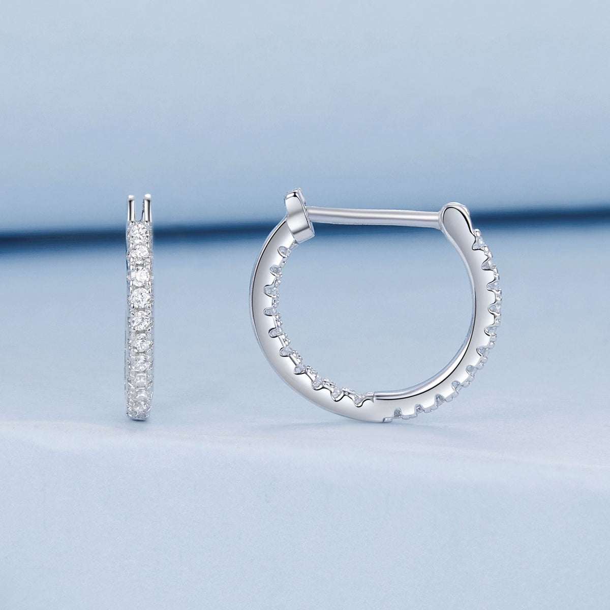 Sterling Silver Pave Cubic Zirconia Hoop Earrings