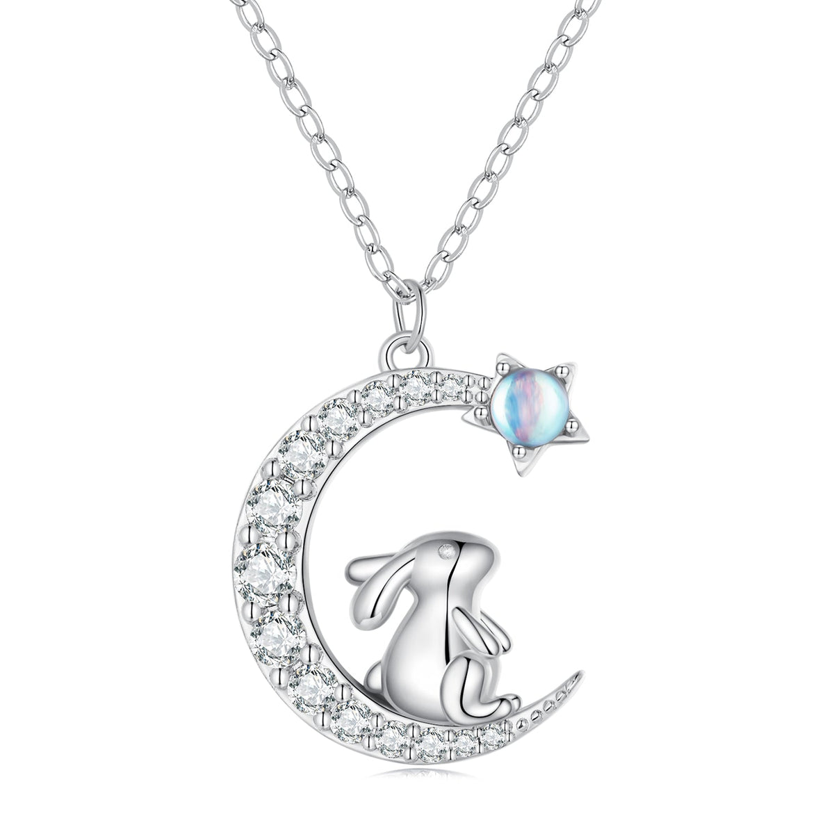 Sterling Silver Moonstone & CZ Pendant Necklace
