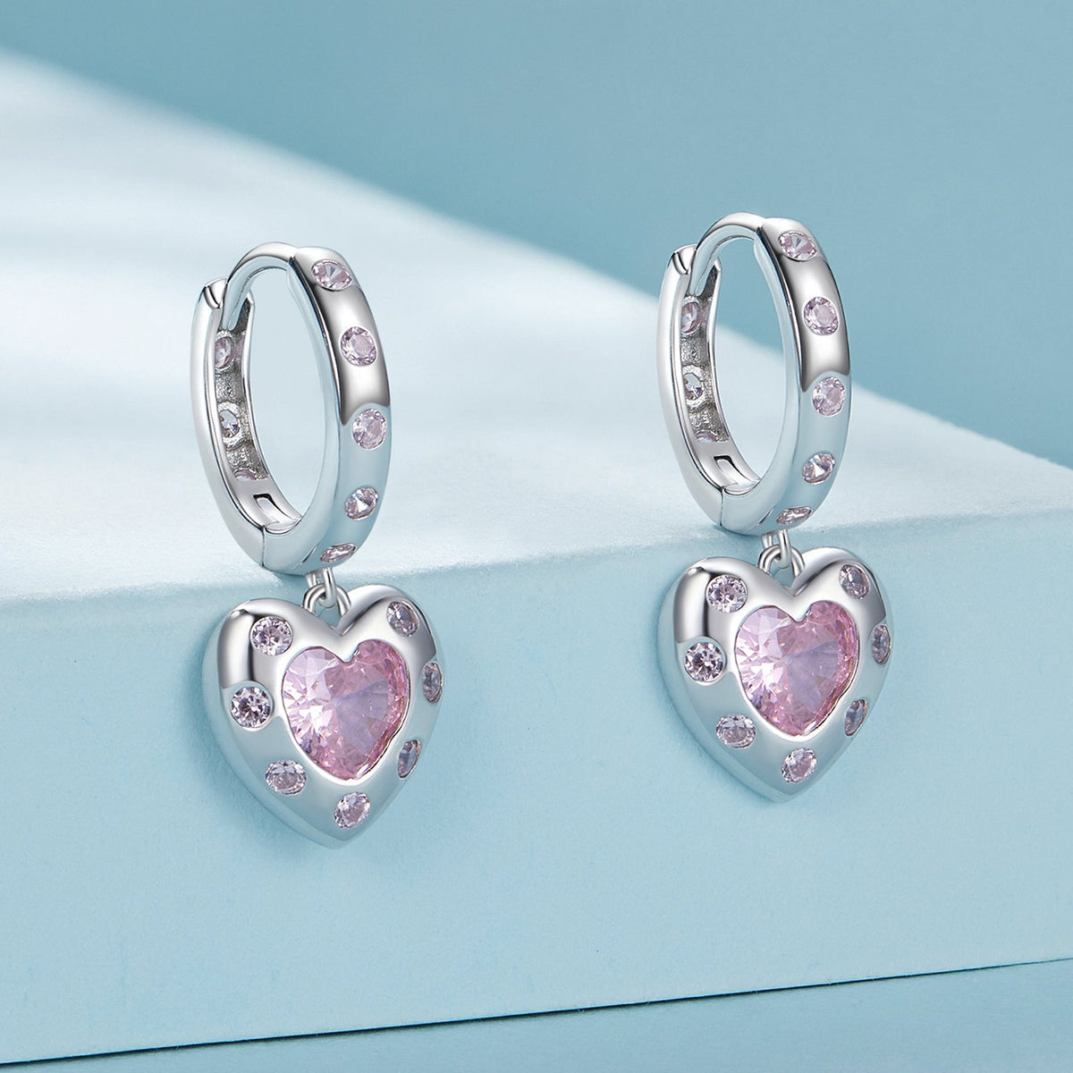 Sterling Silver Pavé CZ Hoop Earrings