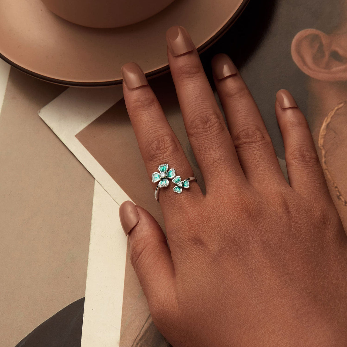 Sterling Silver Enamel Pavé CZ Ring