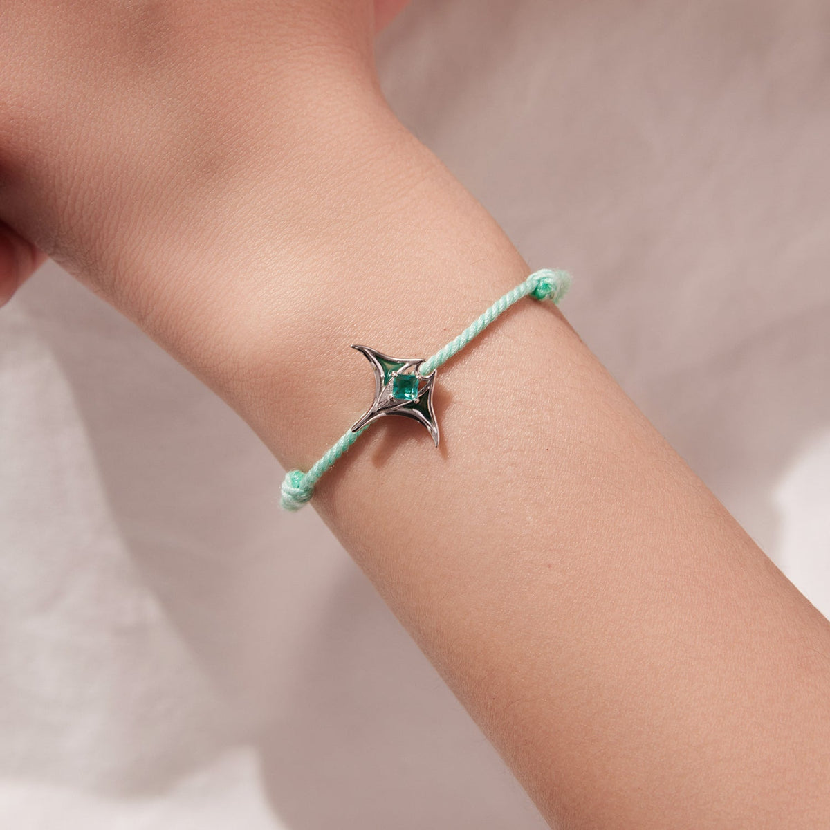 Sterling Silver Enamel and Glass Pendant Adjustable Bracelet