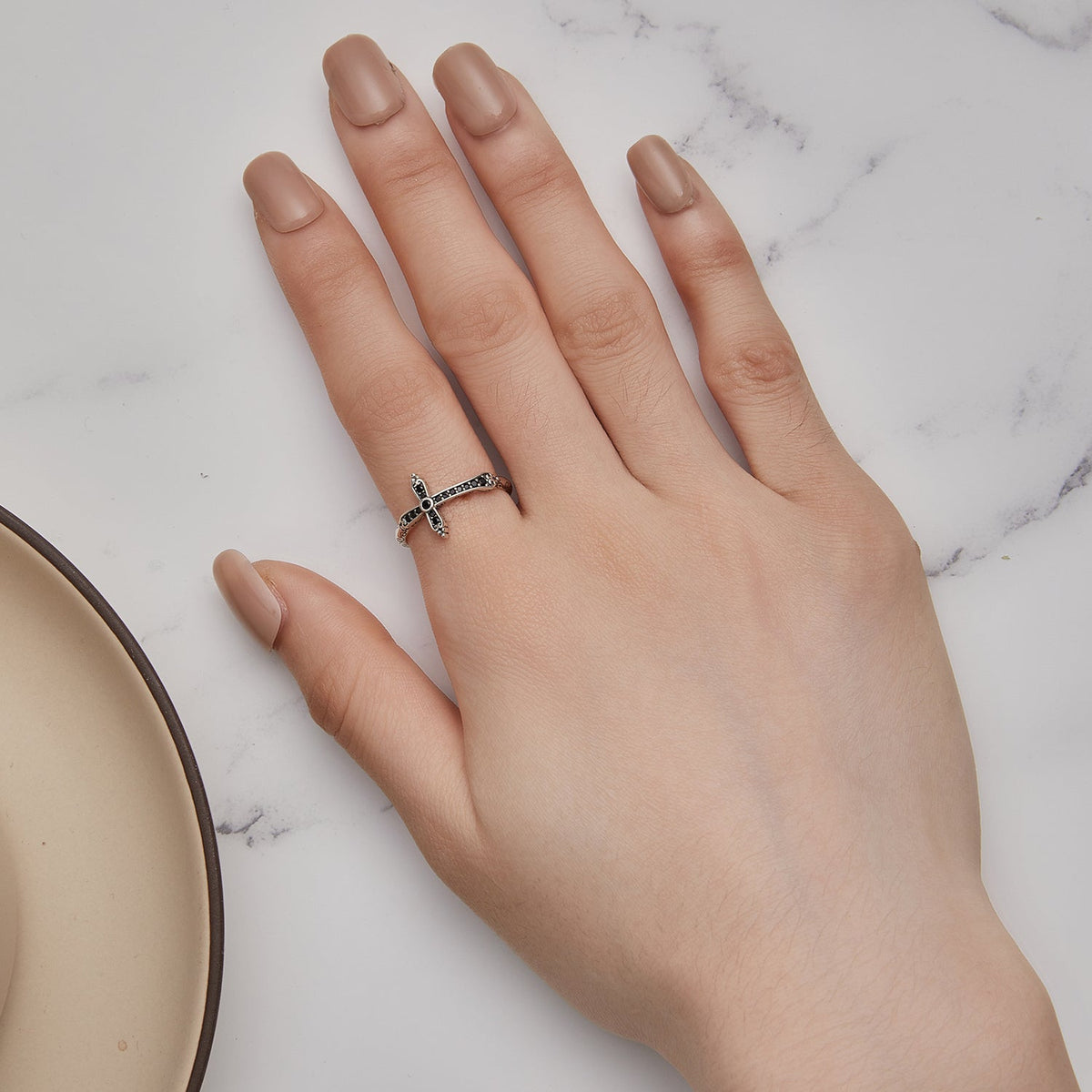 Sterling Silver Oxidized Pavé CZ Ring