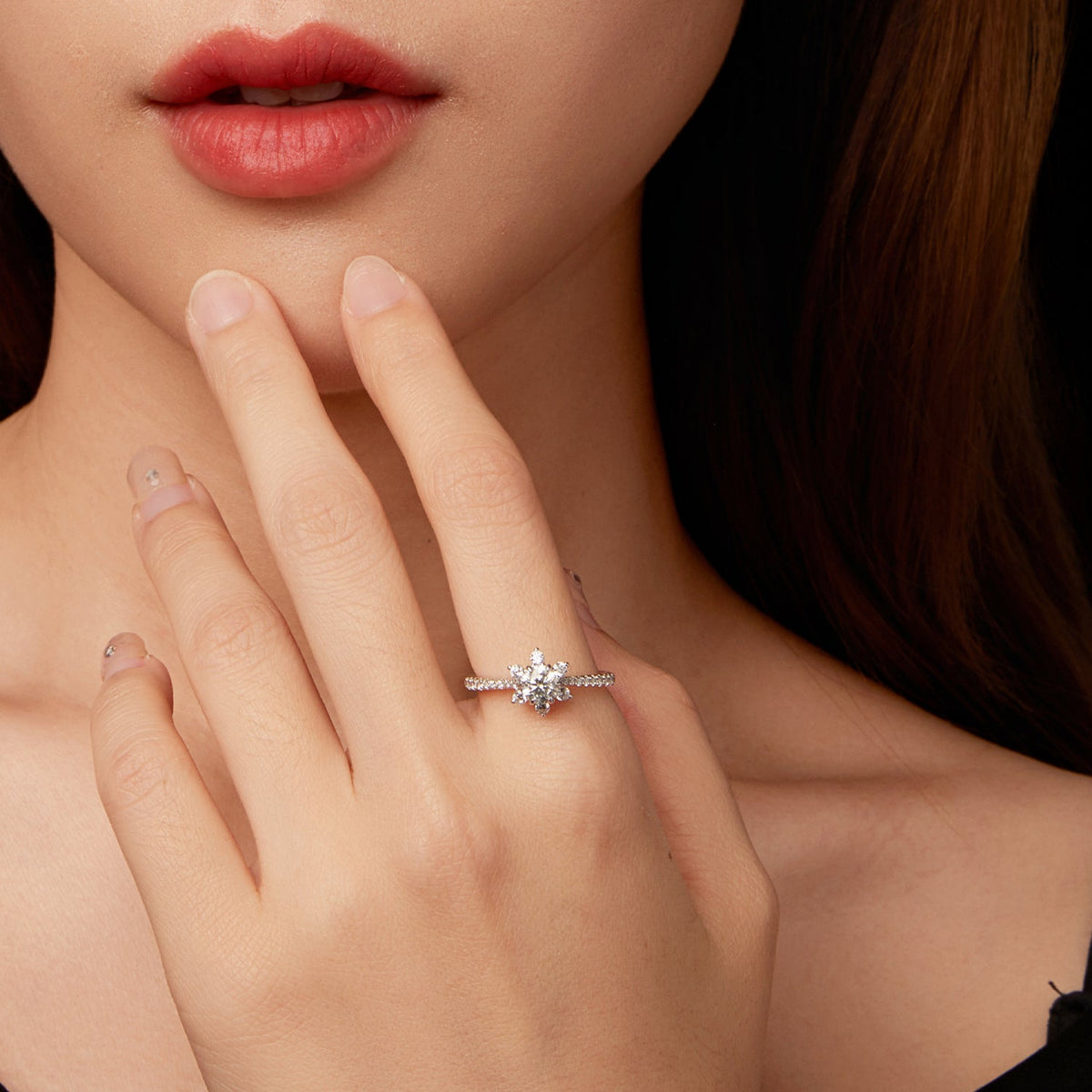 Sterling Silver Pavé Moissanite and CZ Ring