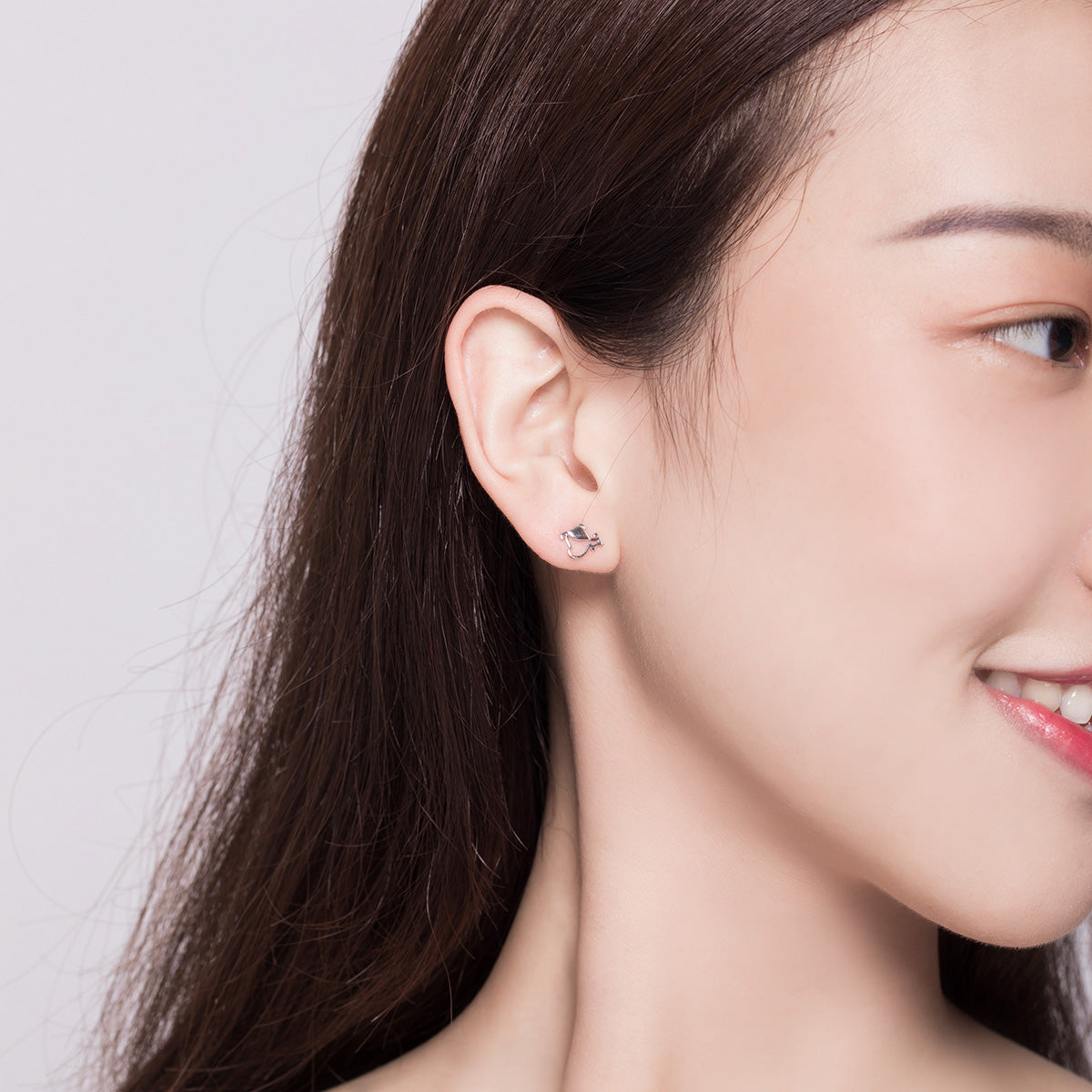 Platinum Plated Sterling Silver Bone and Dog Stud Earrings