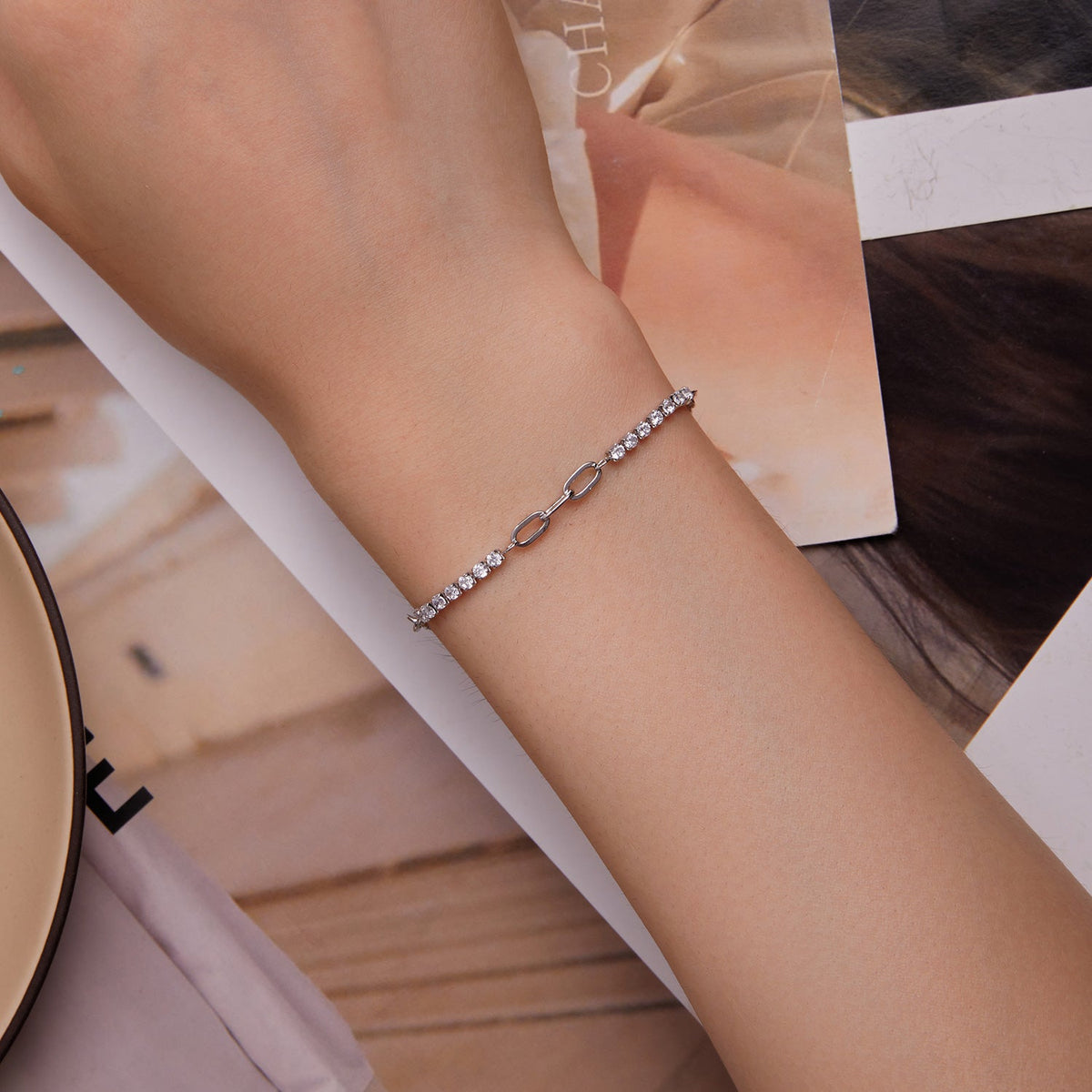 Platinum Plated Sterling Silver Pavé CZ Bracelet