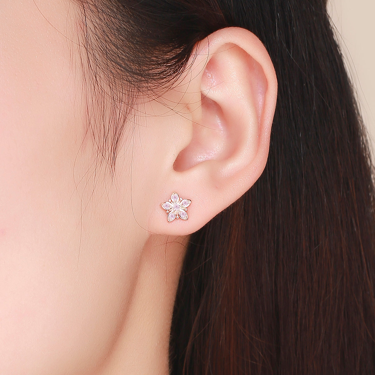 Sterling Silver Rose Gold Plated CZ Pavé Earrings