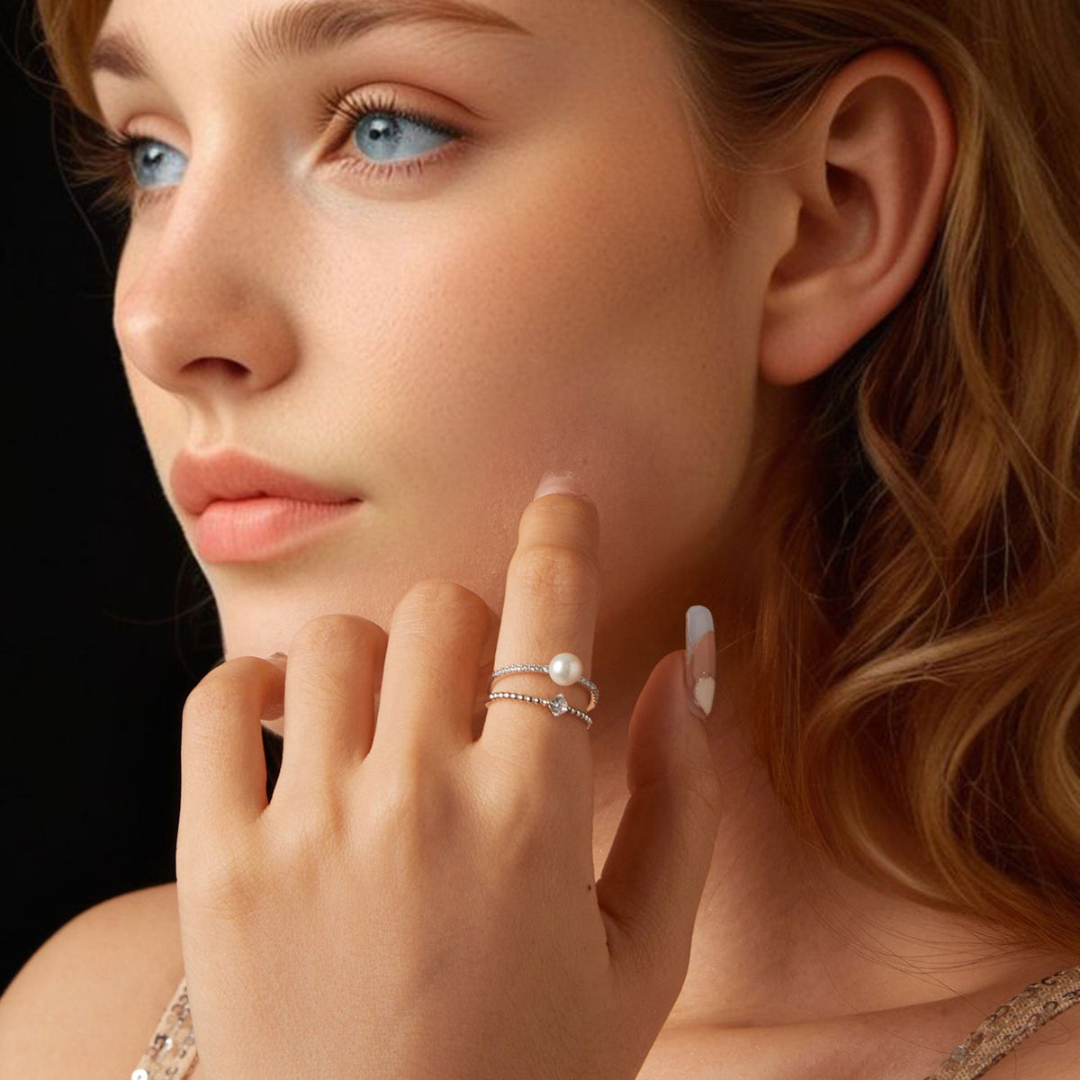 925 Sterling Silver Moissanite and Freshwater Pearl Ring
