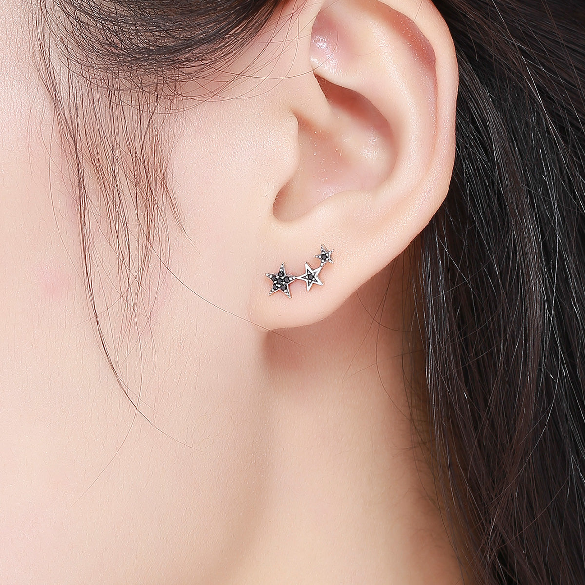 Oxidized Sterling Silver Pavé Cubic Zirconia Stud Earrings
