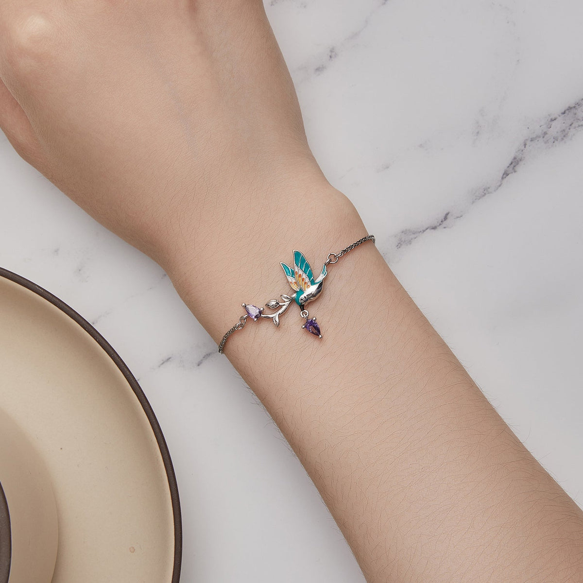 Sterling Silver Enamel Cubic Zirconia Bracelet