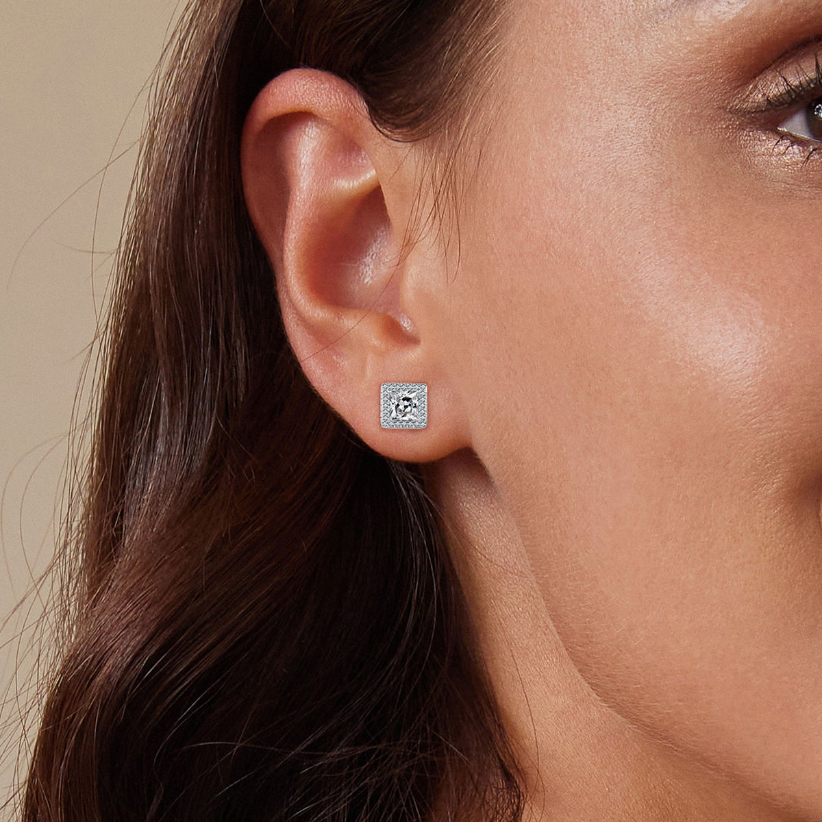 Platinum-Plated Sterling Silver Pavé CZ Stud Earrings