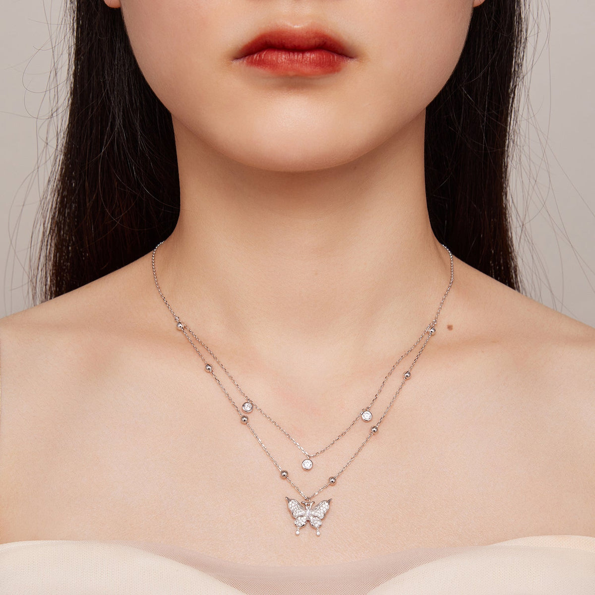 Sterling Silver Pavé Cubic Zirconia Butterfly Necklace