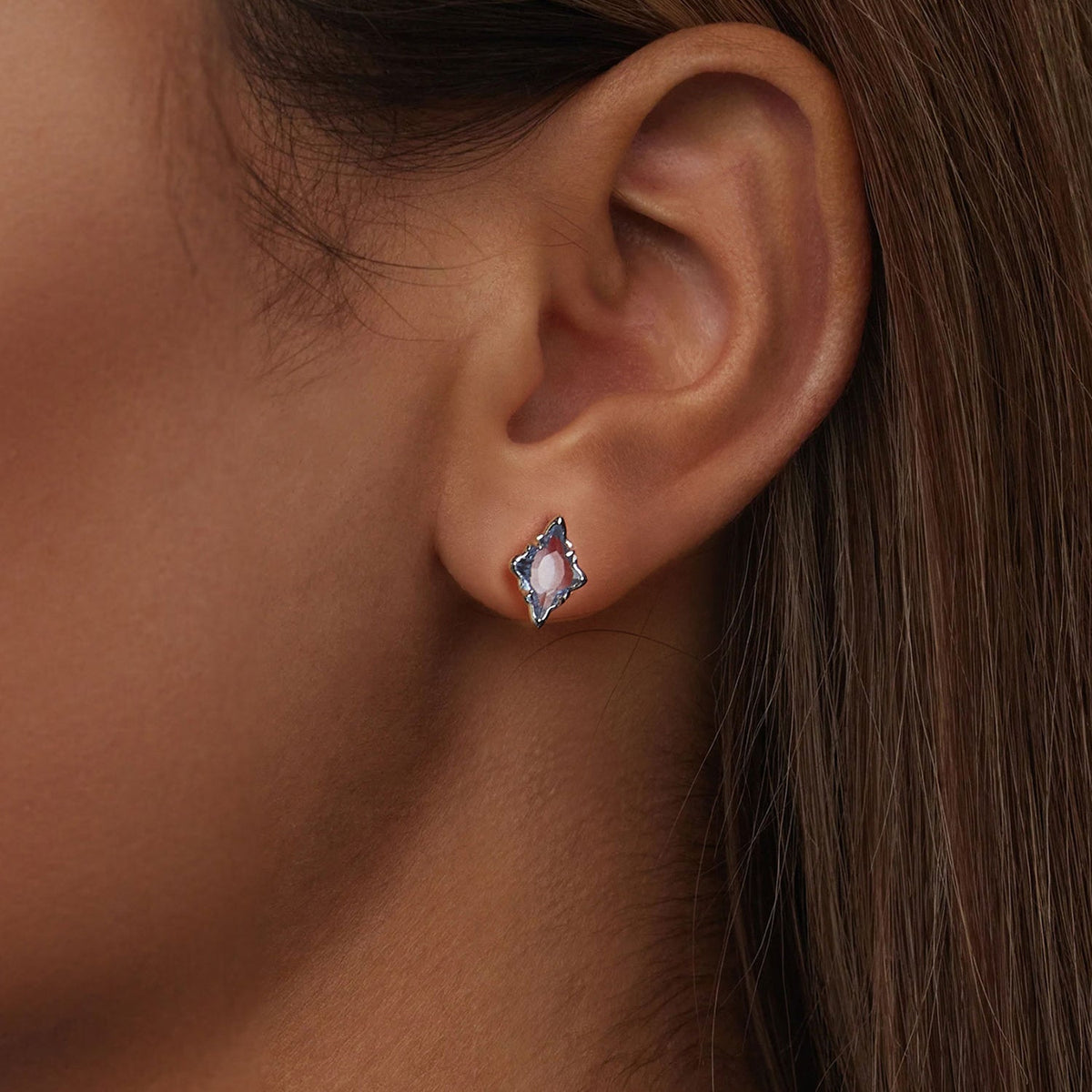 Sterling Silver Transparent Glass White Gold Plated Earrings