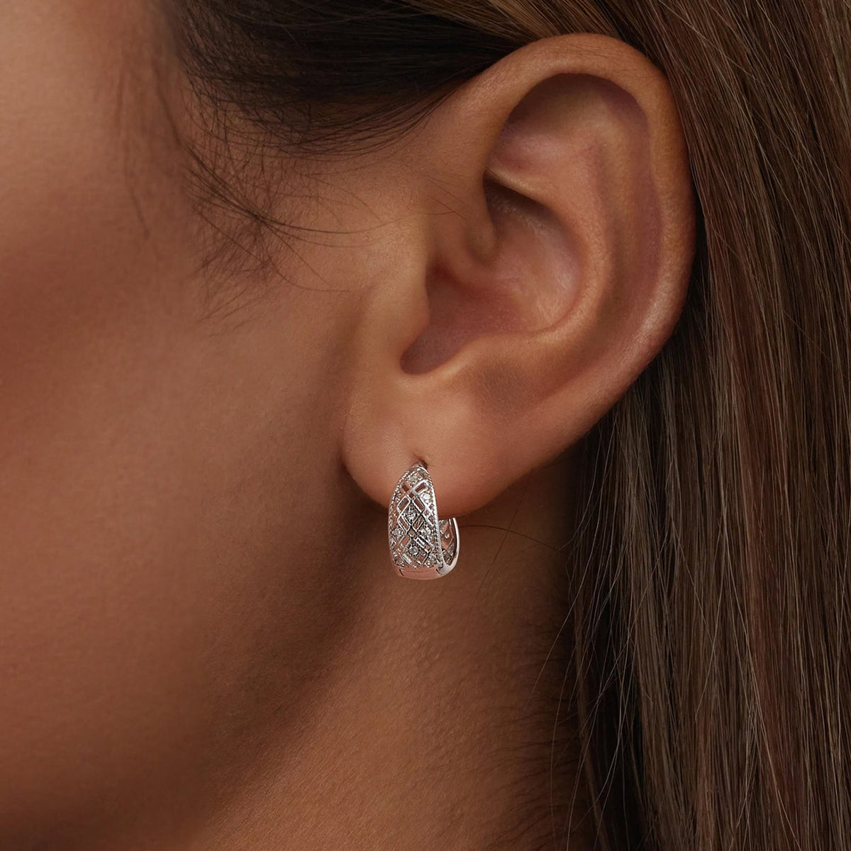Sterling Silver White Gold Plated Pave CZ Earrings