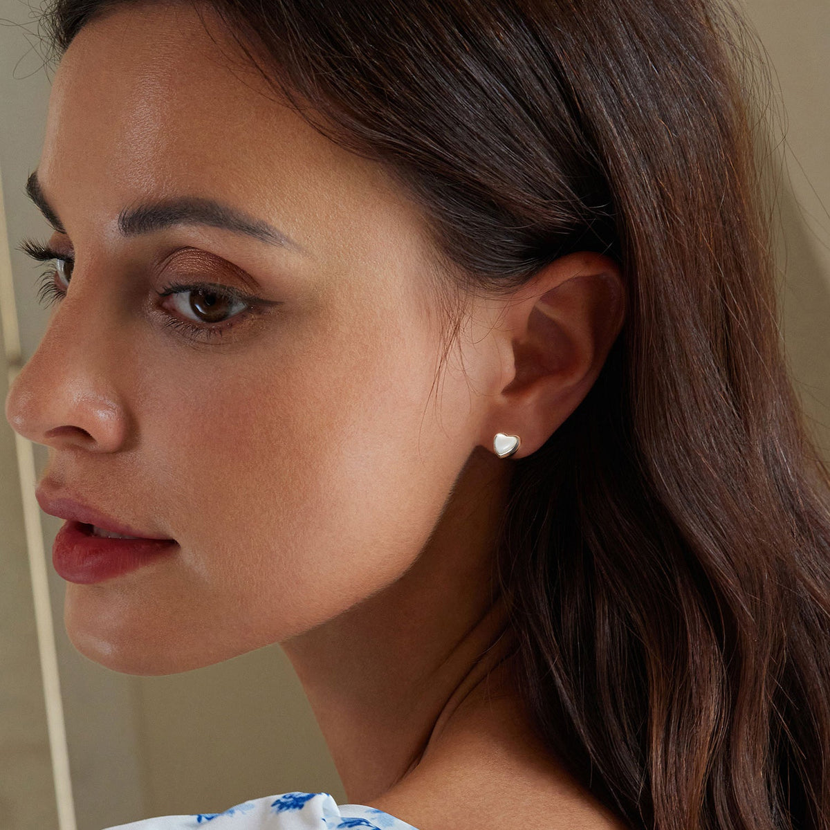 Sterling Silver White Gold Plated White Shell Earrings