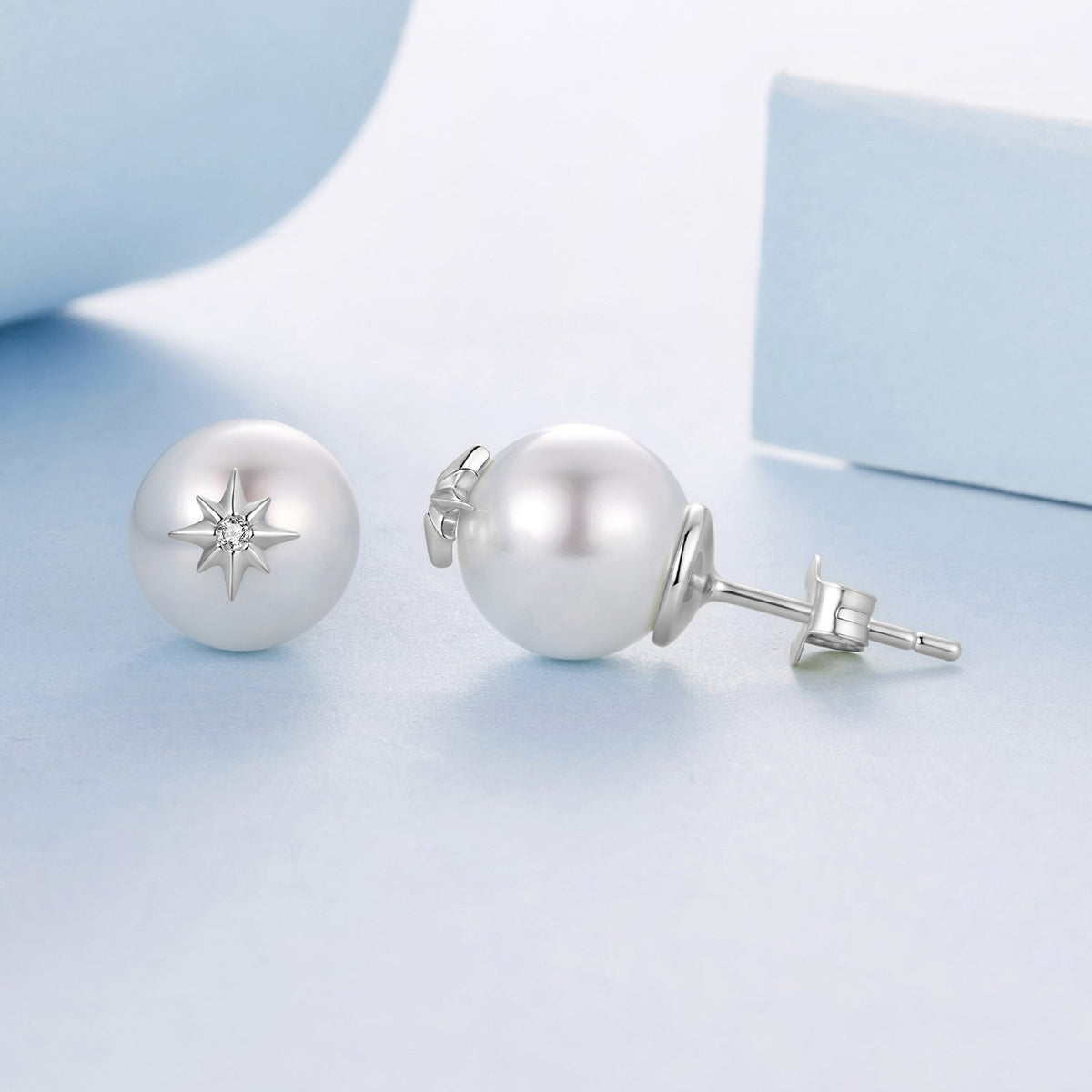 Sterling Silver Cubic Zirconia and Synthetic Pearl Earrings