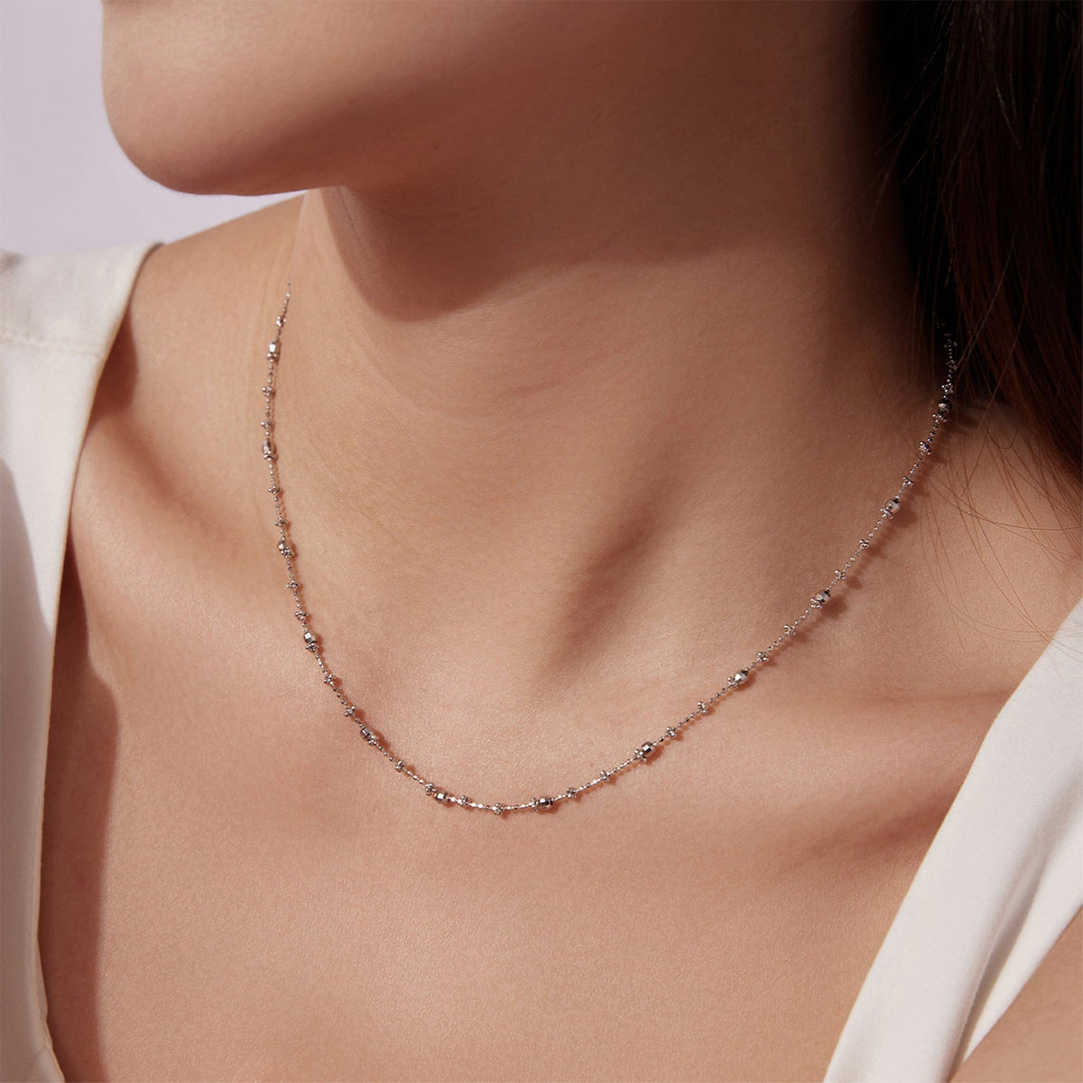 Sterling Silver White Gold Plated Adjustable Chain Necklace
