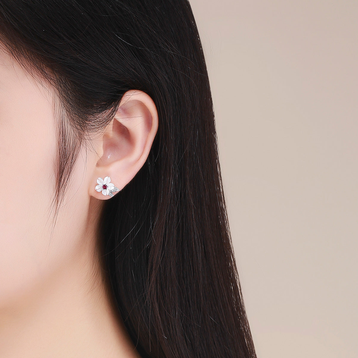 Sterling Silver Nacre and Cubic Zirconia Pavé Earrings