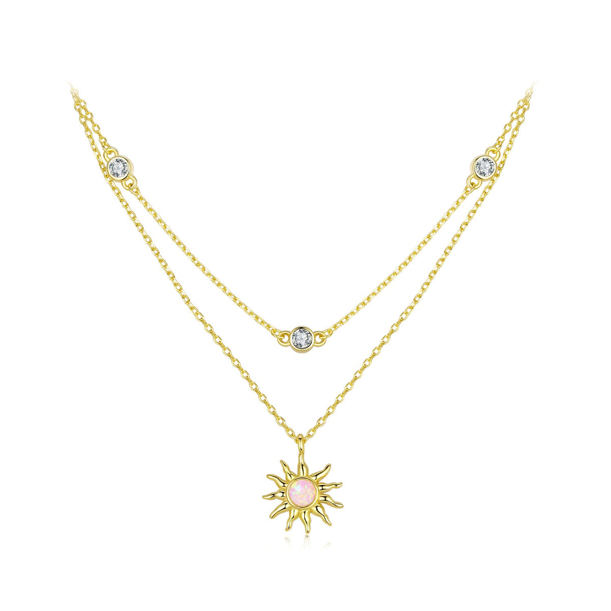 Gold Plated Sterling Silver Synthetic Opal and CZ Necklace