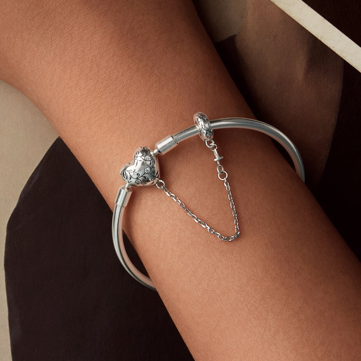 Sterling Silver Pavé CZ Heart Bracelet