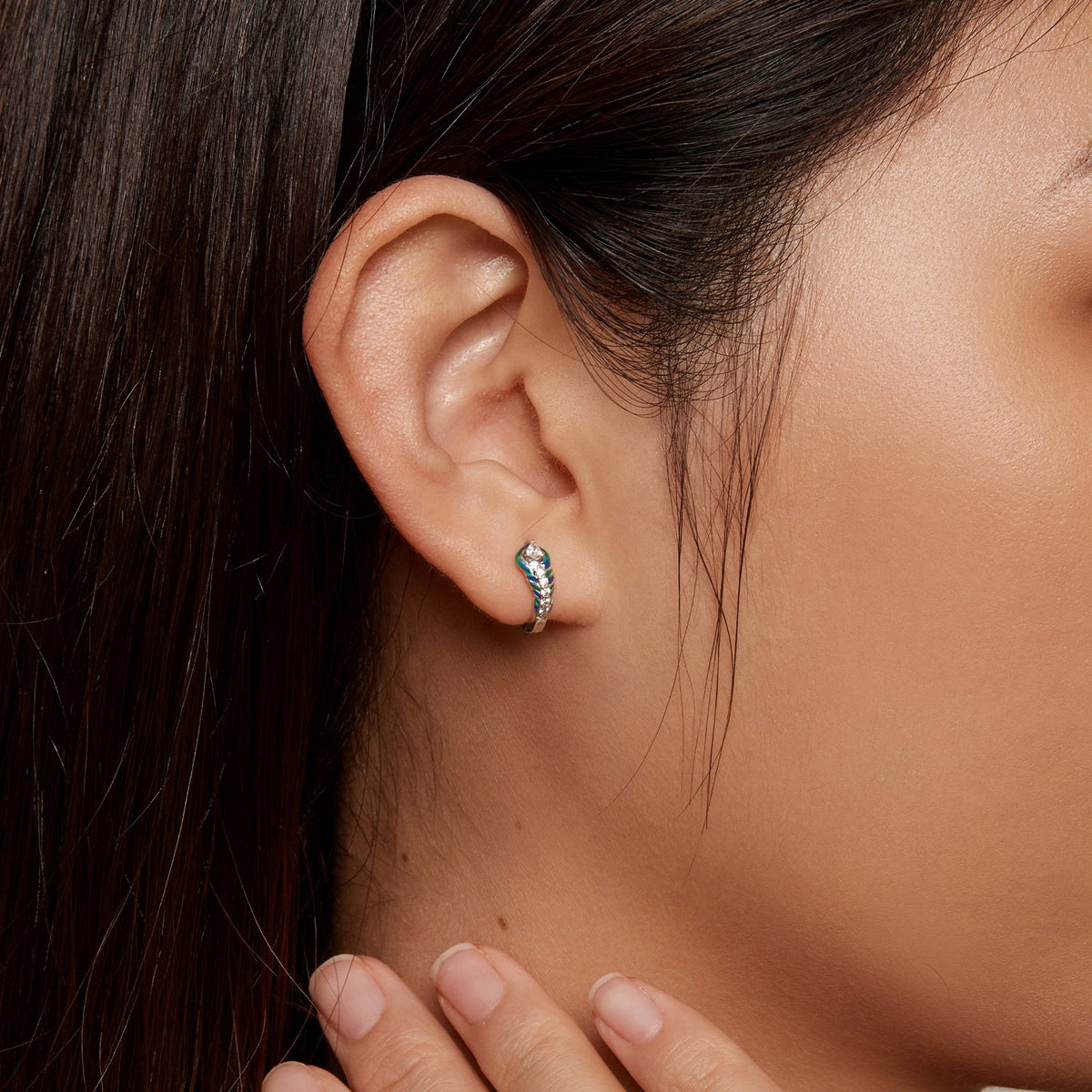 Sterling Silver Enamel Pavé Cubic Zirconia Hoop Earrings