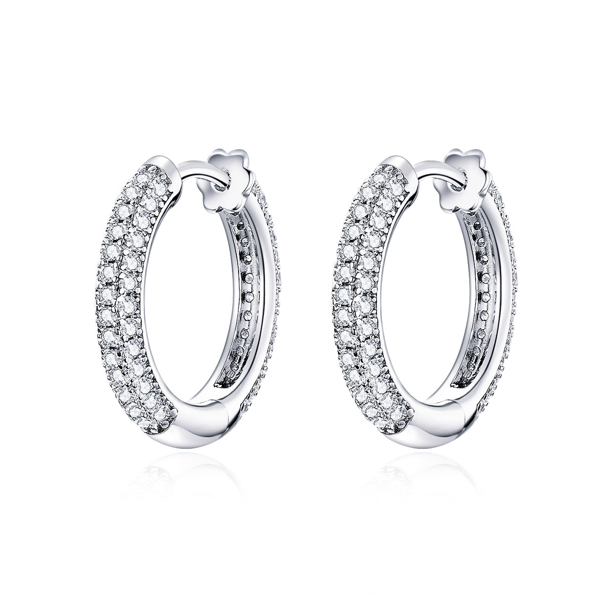 Sterling Silver & Platinum Plated Pavé CZ Earrings