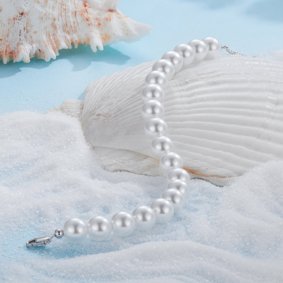 Sterling Silver White Gold Plated Synthetic Pearl Adjustable Bracelet