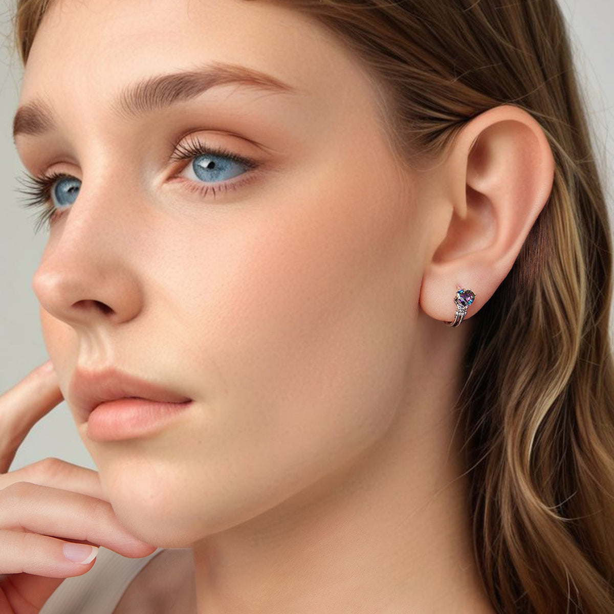 Sterling Silver Transparent Glass Oxidized Drop Earrings