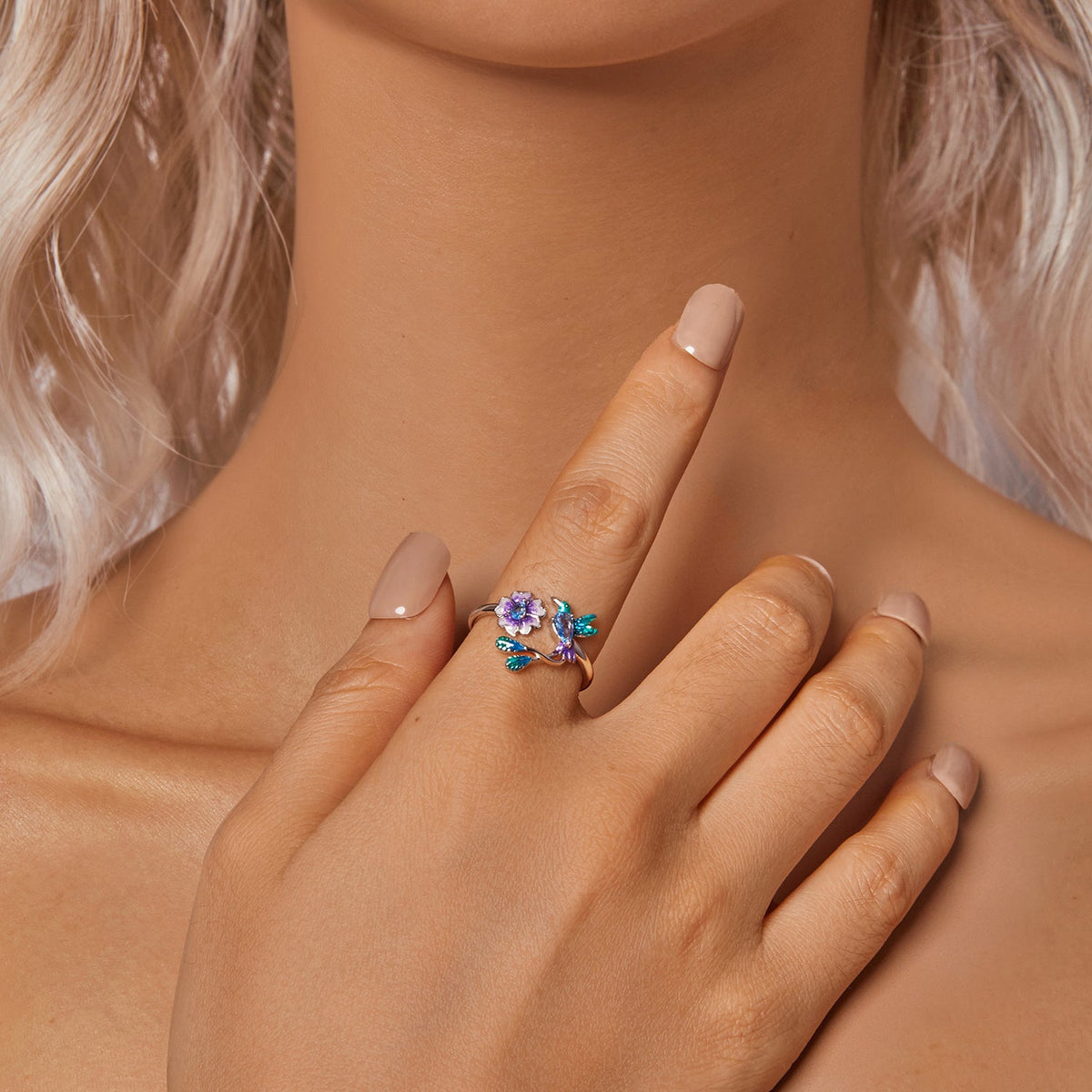 Sterling Silver Enamel Pavé CZ Ring