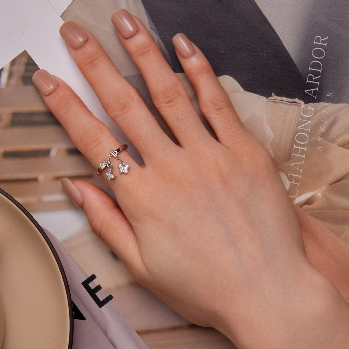 Sterling Silver Pavé CZ Butterfly Ring