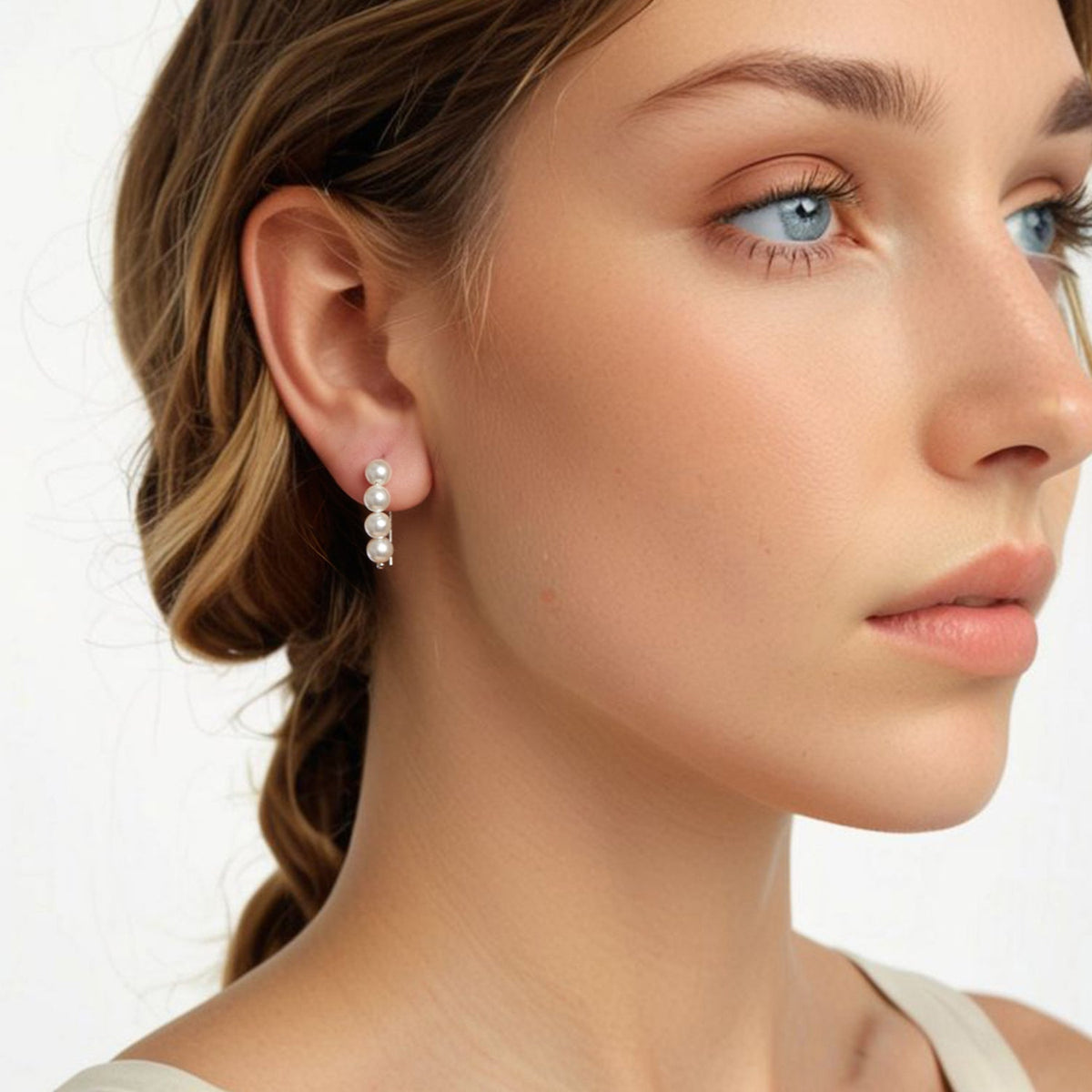 White Gold Plated Shell Pearl Drop Earrings