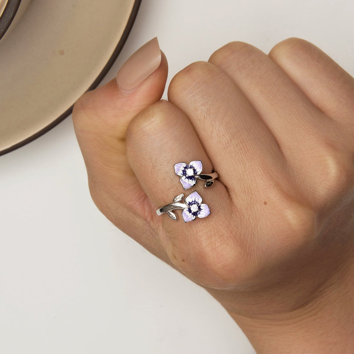 Sterling Silver CZ Enamel Pavé Ring