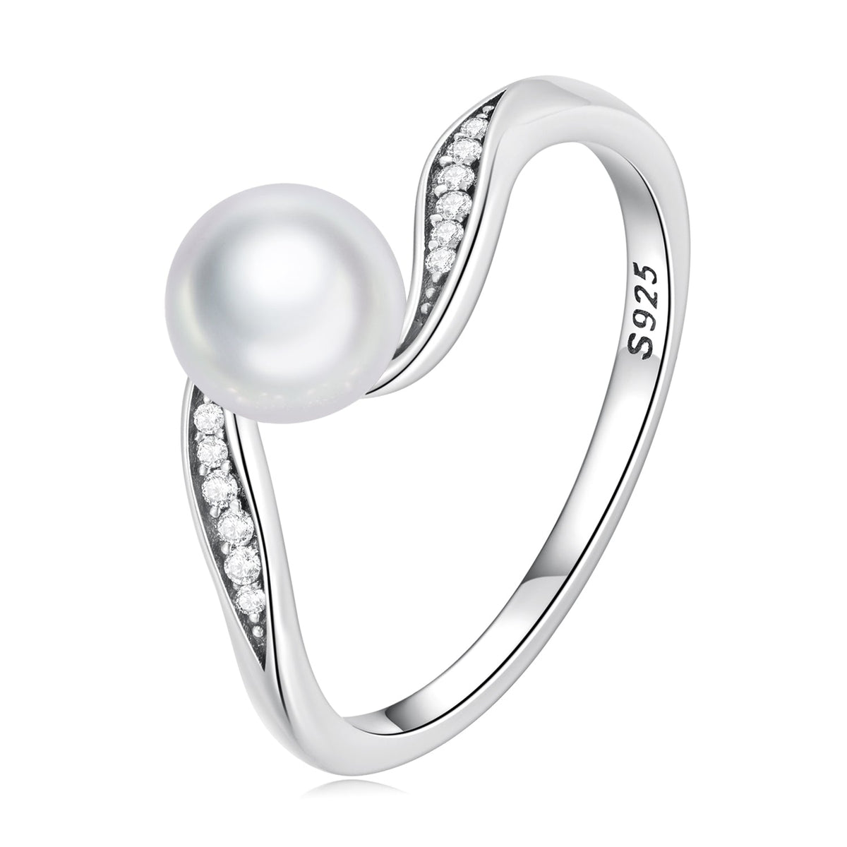 Sterling Silver Oxidized CZ and Shell Pearl Ring