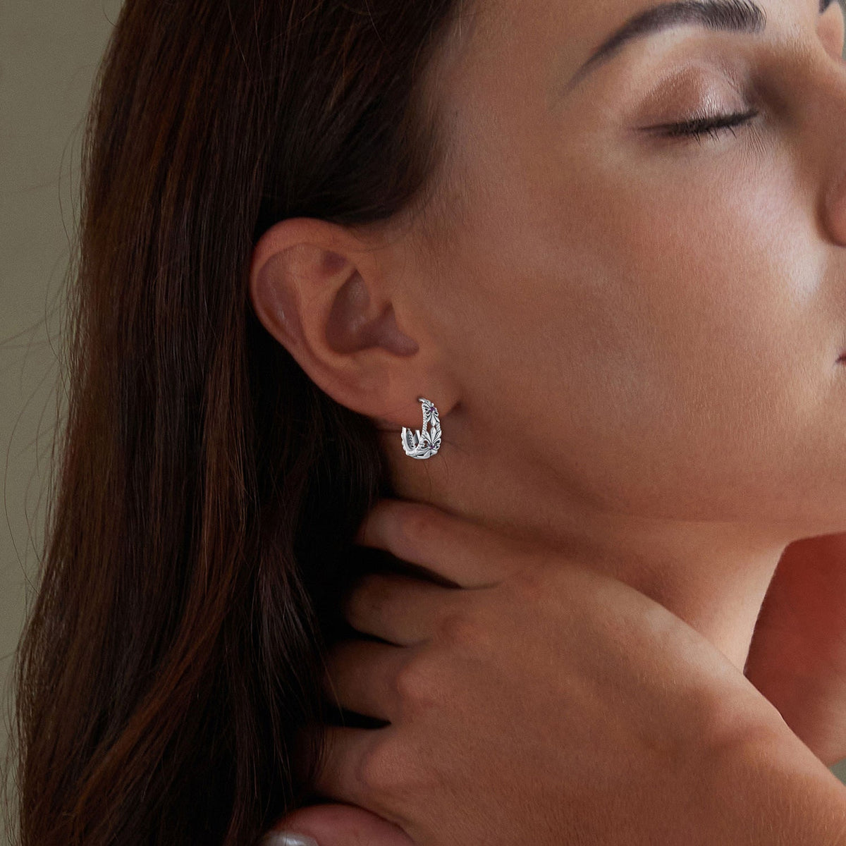 Sterling Silver Oxidized Pavé Cubic Zirconia Hoop Earrings