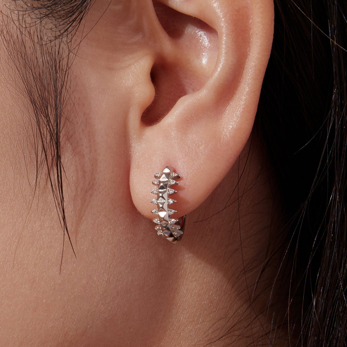 White Gold Plated Pavé CZ Hoop Earrings