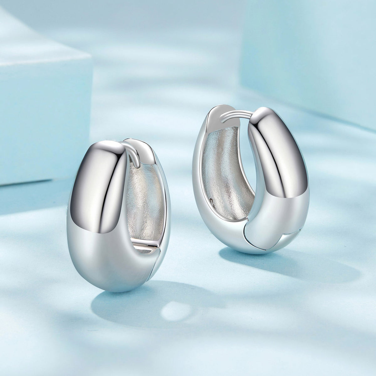 Sterling Silver White Gold Plated Hoop Earrings