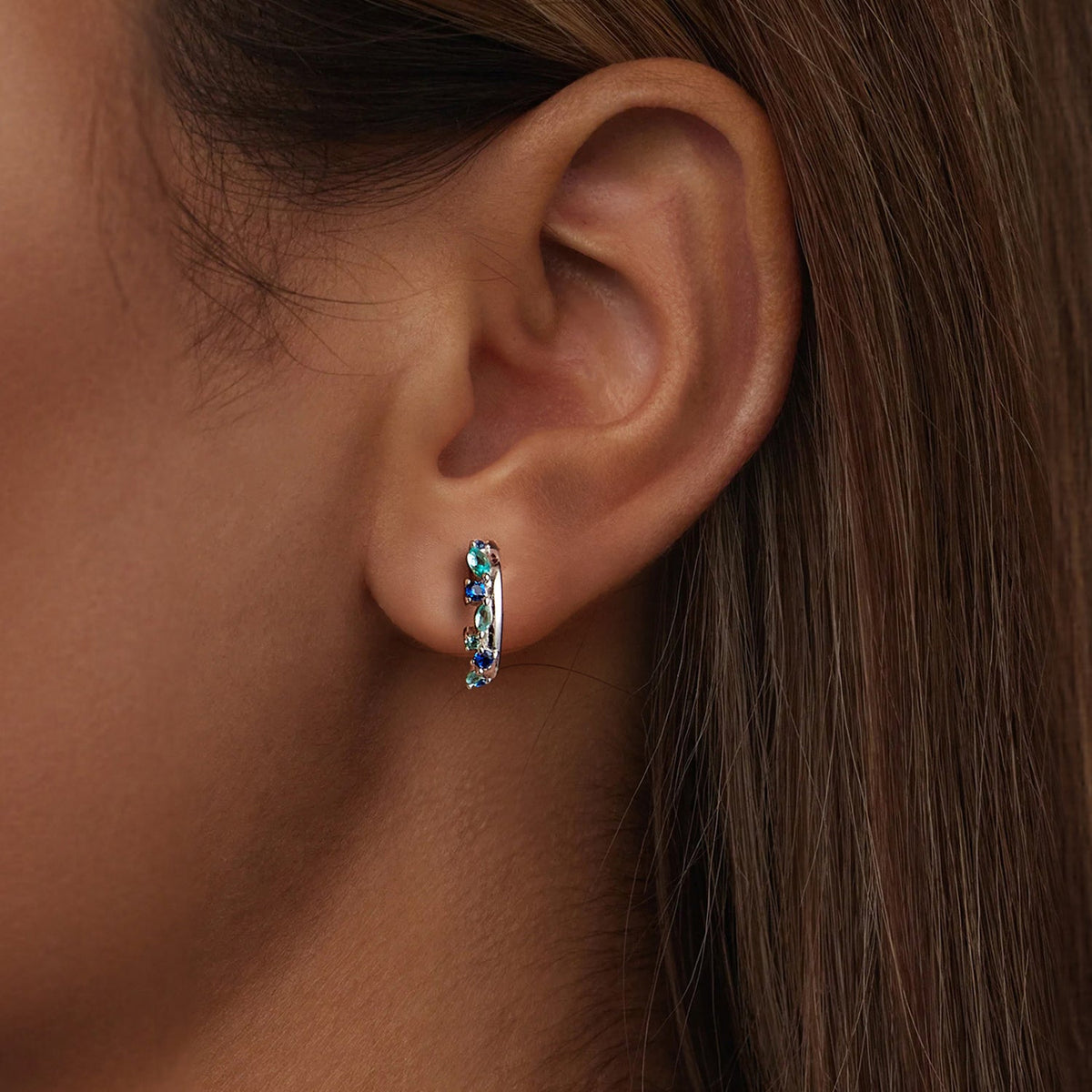 White Gold Plated Pavé Cubic Zirconia Hoop Earrings