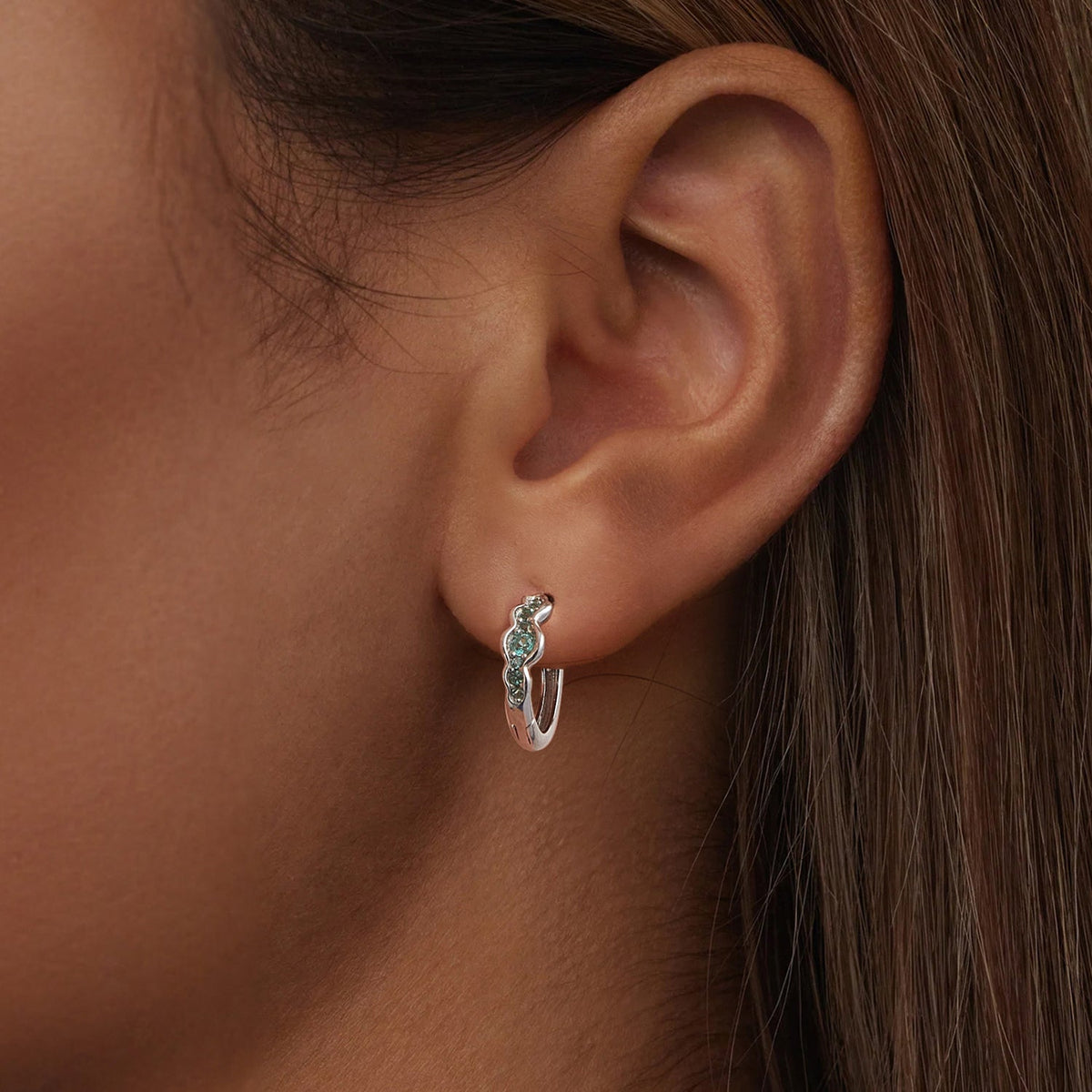 Sterling Silver White Gold Plated Pave Cubic Zirconia Hoop Earrings