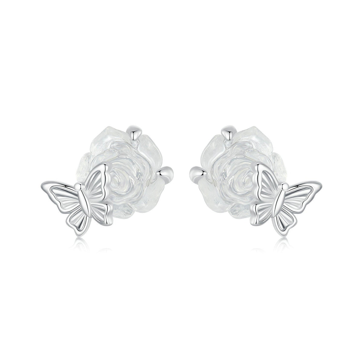 Sterling Silver White Gold Plated Resin Earrings